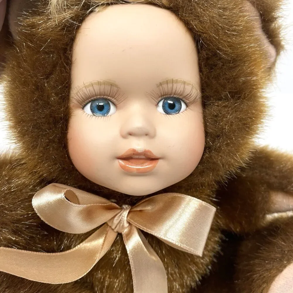Vintage Crowne Fine Porcelain Doll Face Stuffed Teddy Bear Plush Artmark Chicago